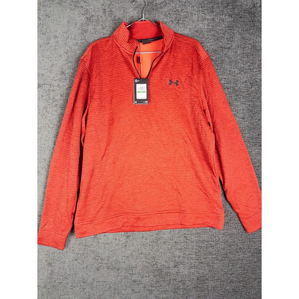 NWT Under Armour Storm Golf Pullover Mens L Orange Fleece Performance Q Zip